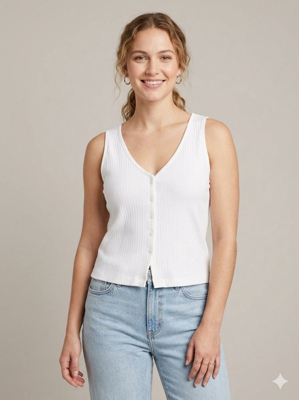 a new day White Ribbed V-Neck Button Tank